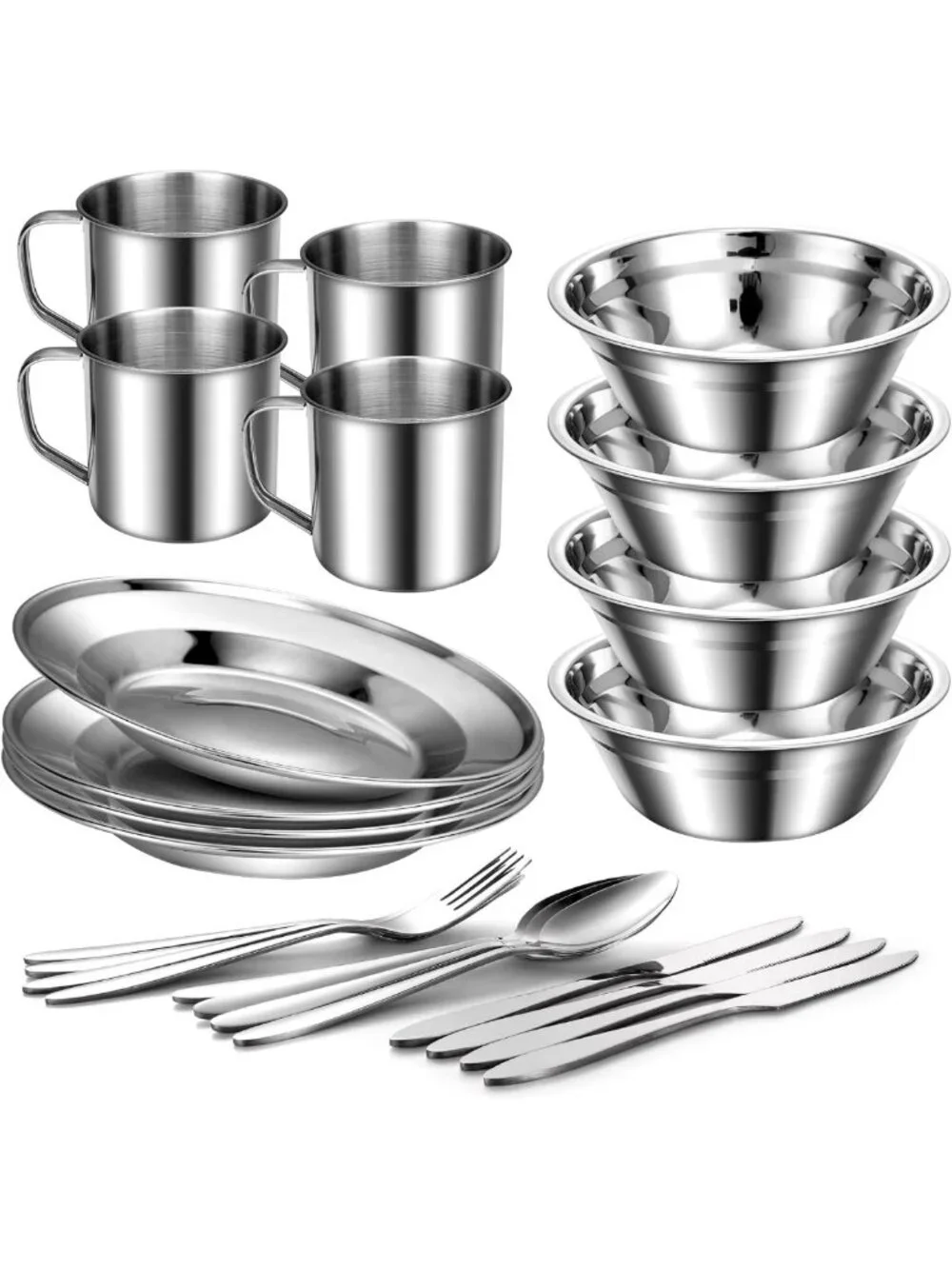 29-Piece Stainless Steel Camping Utensil Set for 4 - Lightweight Mess Kit